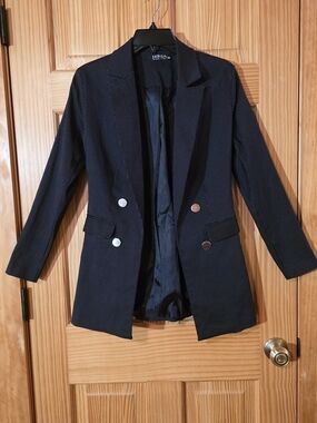 Jessica Navy Blazer with White Microdot Pattern